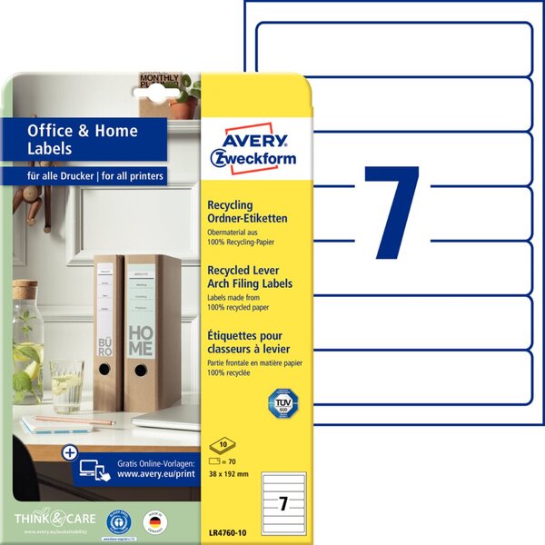 AVERY ZWECKFORM 70 Ordneretiketten LR4760-10 weiß (LR4760-10)