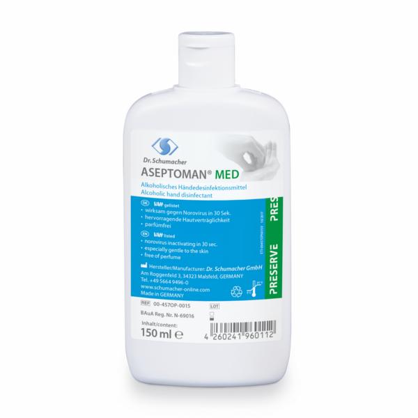 Aseptoman®  med | 150 ml <br>alkoholisches Händedesinfektionsmittel<br>+++ BIOZIDPRODUKTE VORSICHTIG VERWENDEN. VOR GEBRAUCH STETS ETIKETT UND PRODUKTINFORMATIONEN LESEN +++