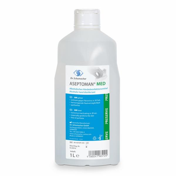 Aseptoman®  med | 1 Liter Spenderflasche <br>alkoholisches Händedesinfektionsmittel<br>+++ BIOZIDPRODUKTE VORSICHTIG VERWENDEN. VOR GEBRAUCH STETS ETIKETT UND PRODUKTINFORMATIONEN LESEN +++