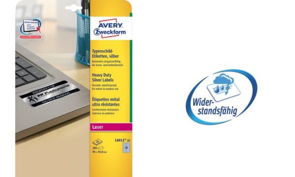 Avery - Polyester - permanenter Klebstoff - Matt Silver - 70 x 37 mm 480 Etiket