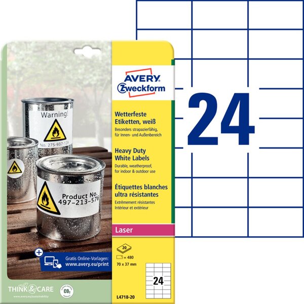 Avery L4718-20 Weiß Selbstklebendes Druckeretikett Druckeretikett (L4718-20)
