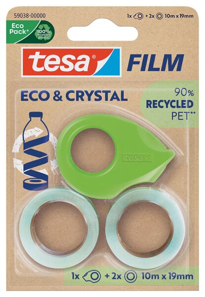 tesa Film ECO & CRYSTAL + Abroller, 19 mm x 10 m, Blister