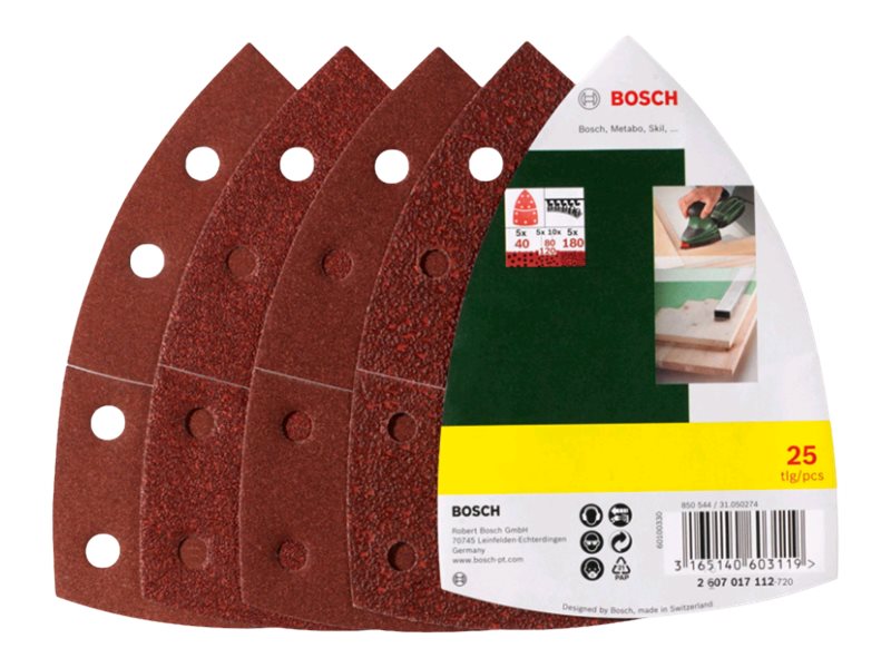 BOSCH - Schleifpapierset - 25 Stücke - Körnung: 80, 120, 180, 40 - 62 mm x 102 