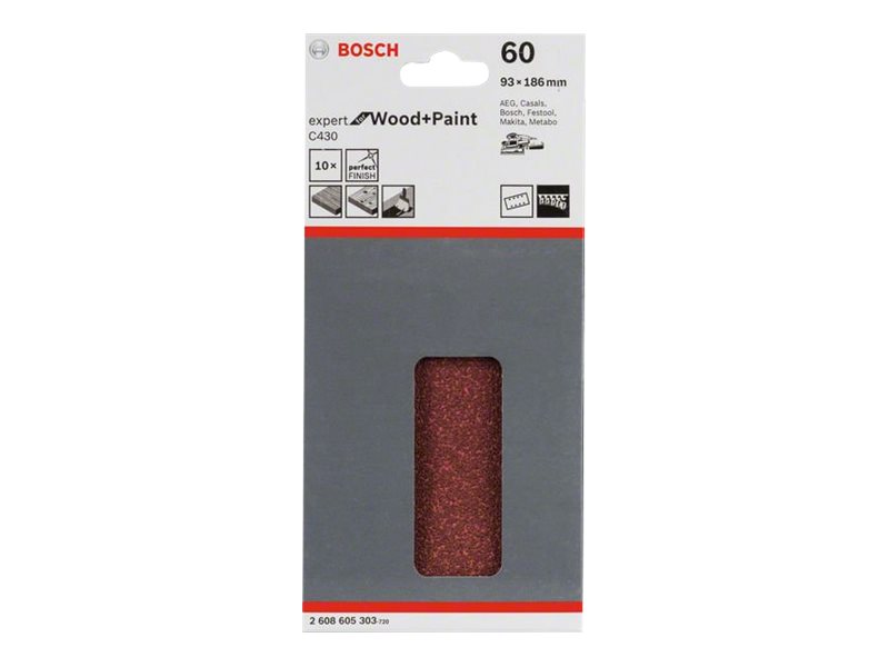 BOSCH Schwingschleifpapier mit Klett, gelocht Körnung 60 (L x B) 185 mm x 93 mm