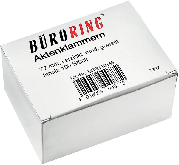 Büroring Aktenklammern 77mm/100 verzinkt gewellt rund