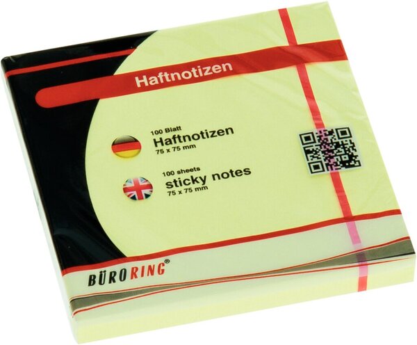 Büroring Haftnotiz FSC 100 Blatt pastellgelb 75x75mm