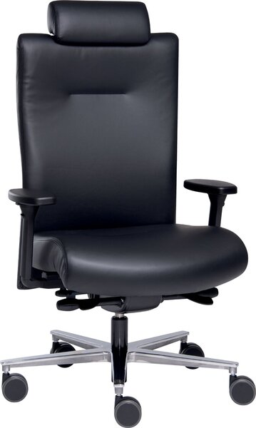 Bürodrehstuhl Sumo, mit Kopfstütze mit Armlehne, Leder schwarz