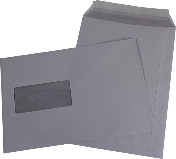 Versandtasche FSC ,C5, Haftklebung, mit Fenster, weiß, 90g, mit grauen