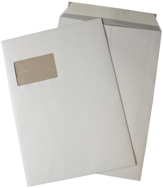Versandtasche, C4, Papprückwand, mit Fenster, Haftklebung, weiß, 120g