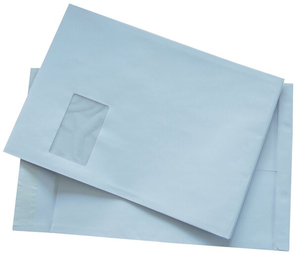 Faltentasche, C4, mit Fenster, Haftklebung, weiß, 120g, 20mm