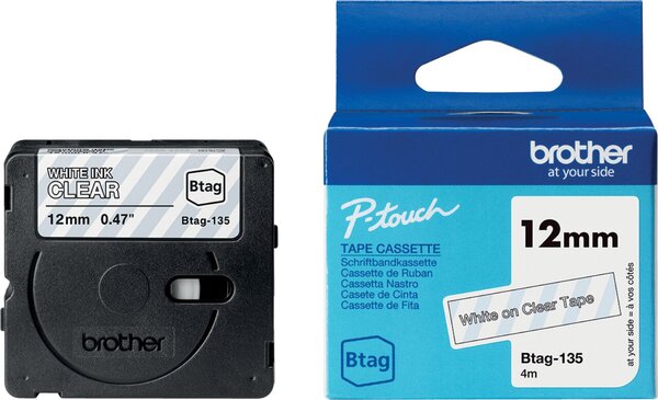 brother Schriftband Btag Btag-133 BTAG135, 12 mm weiß auf transparent