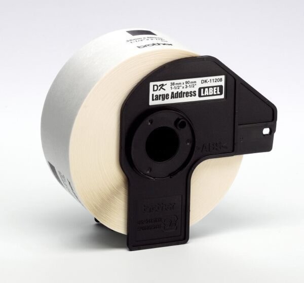 BROTHER DK 11208 Weißes Adress-Etikett, Papier, 38x90 mm, 400 Stück/Rolle,