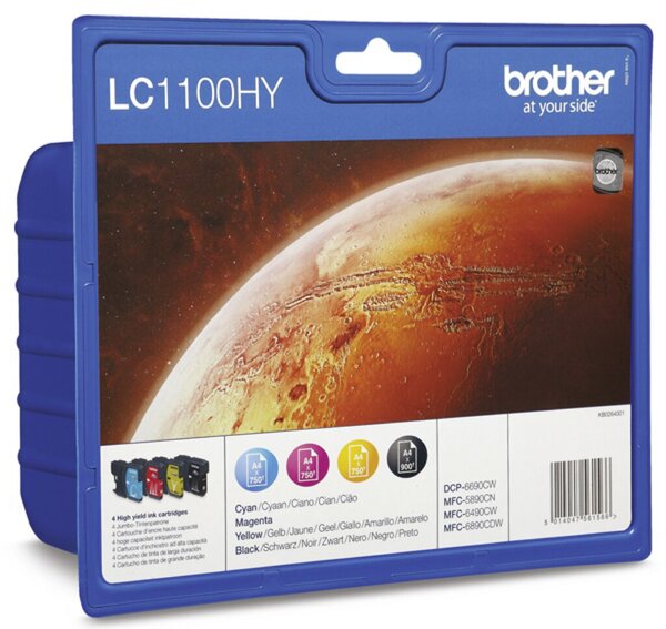 BROTHER LC1100HY Value Pack 4er Pack Schwarz, Gelb, Cyan, Magenta Tintenpatrone