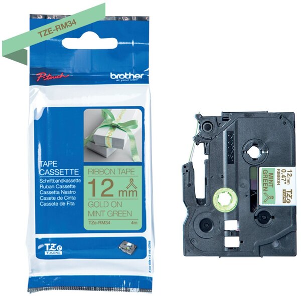 Textilb. P-Touch,12mm/4m,mintgrün/gold nicht klebend