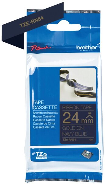 Textilb. P-Touch 24mm/4m, marineblau/ gold, nicht klebend