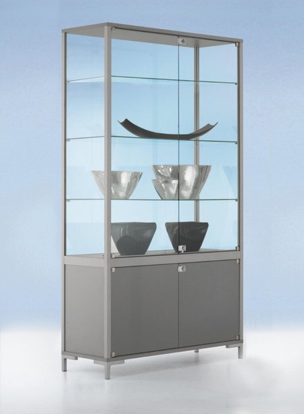 Staufachvitrine 1000 Dekor Silber mit vollverglastem Vitrinenteil