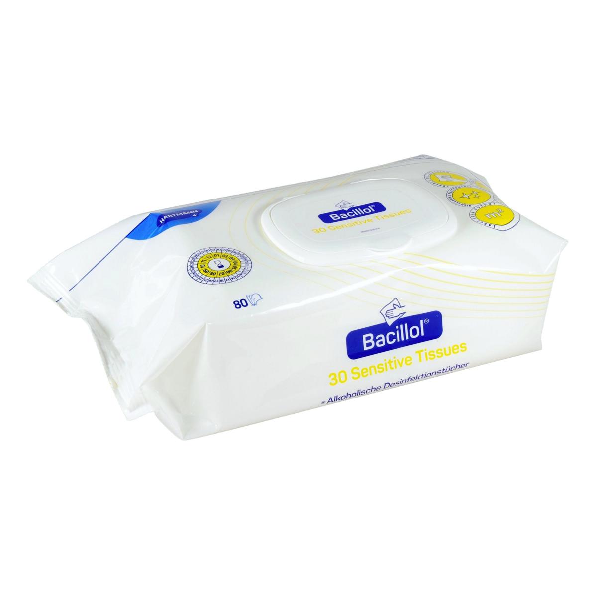 Bacillol 30 Sensitive Tissues Flow Pack | 80 Tücher geringalkoholische Schnelldesinfektionstücher für sensible Oberflächen, Tuchgröße 180 x 200 mm