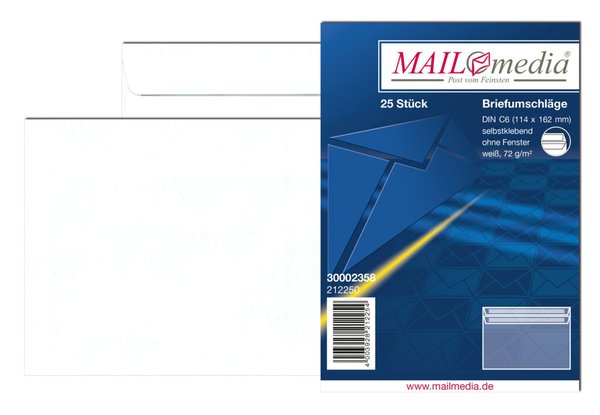Briefumschlag C6, ohne Fenster, SK, 75 g/qm, weiß