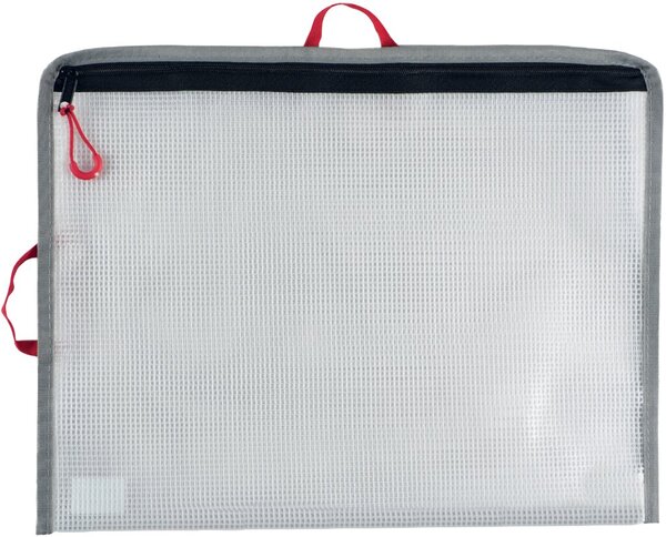Bungee-Bag, A4, PVC-frei, grau/rot, PVC-frei, 2 rote Halteschlaufen zum