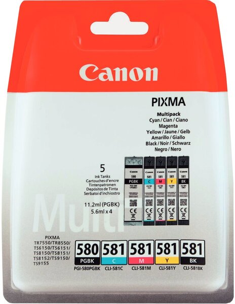 CANON PGI 580 PGBK/CLI 581 CMYBK Multipack 5er Pack Schwarz, Gelb, Cyan, Magent