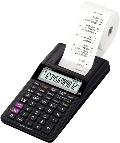 Druckender Kompaktrechner, schwarz 12-stelliges Display, Euro-Umrechnung