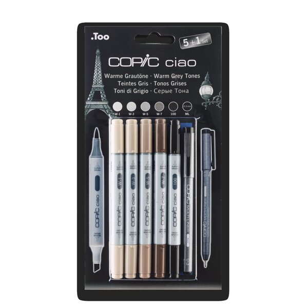 COPIC Hobbymarker ciao 5+1 Set, warme Grautöne Der Marker zum Layouten, Skizzie