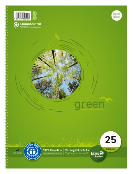Collegeblock, A4, liniert, 80 Blatt, mit Rand, 70g/qm, LIN.25