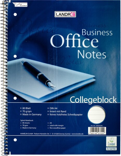 Collegeblock Work A4+ liniert 80 Blatt Rand links, 70g/qm, holzfrei