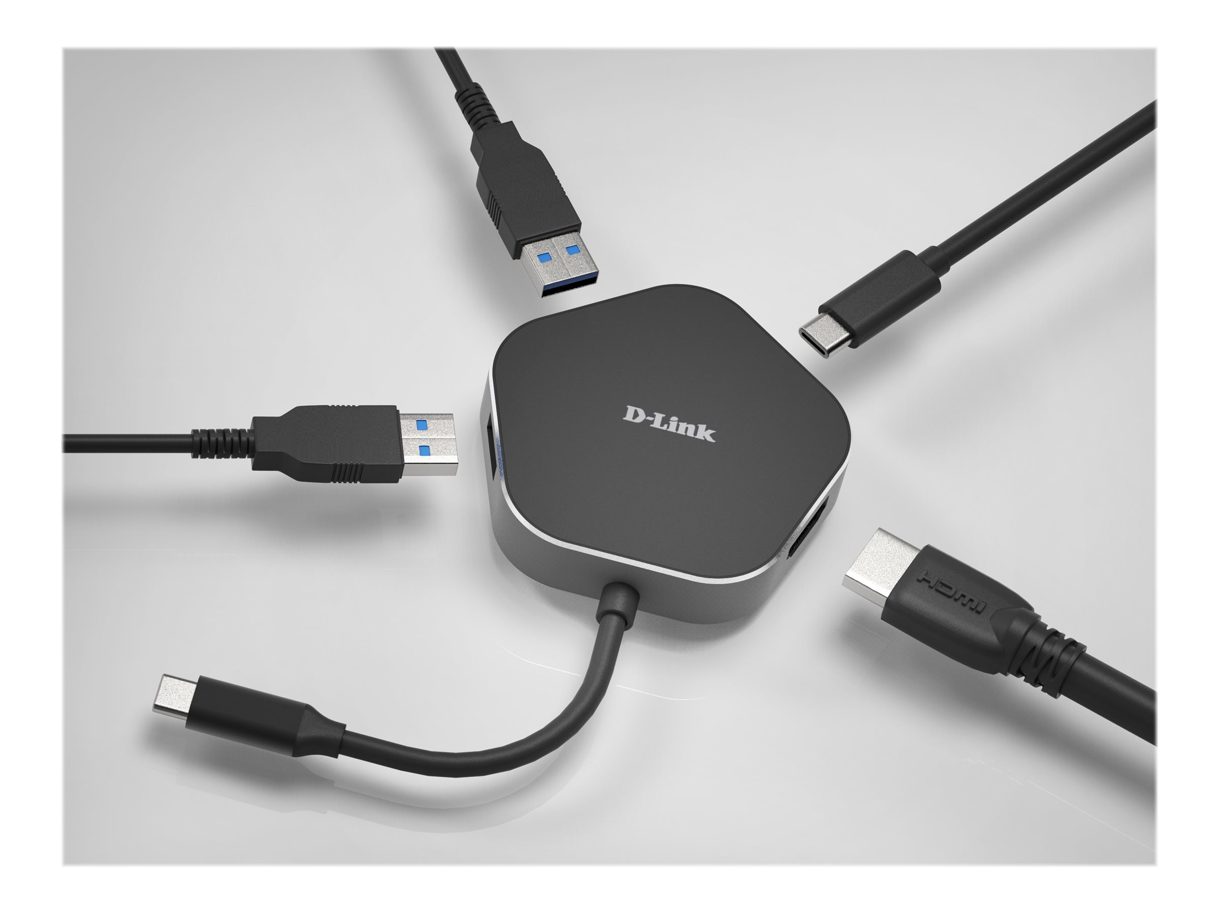 D-LINK USB-C 4-Port USB 3.0 Hub mit HDMI und USB-C Ladeanschluss