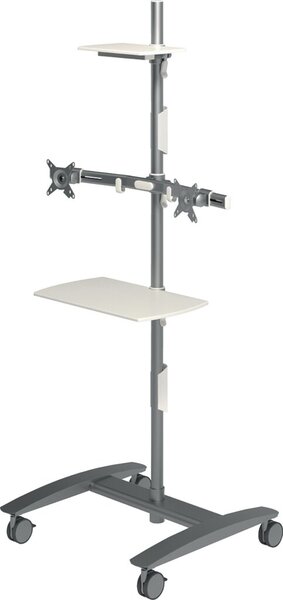 Viewmate Workstation silber Konferenz Trolley für 2 Monitore, 1 Web-Kamera