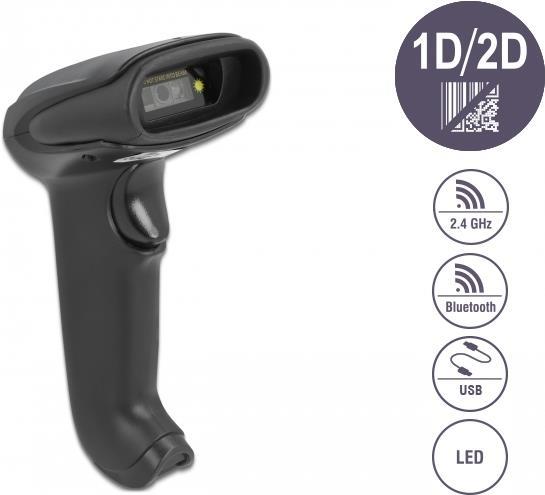 DELOCK Barcode Scanner 1D und 2D für 2,4 GHz Bluetooth oder USB