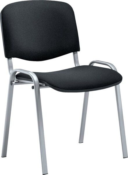 Besucherstuhl aus alusilberf. Stahl- rohr, schwarz gepolstert