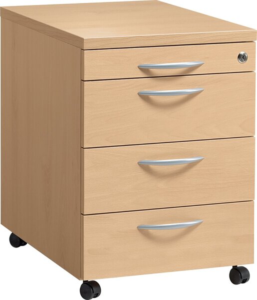 Rollcontainer inkl. Materialschub buche, 3 Schübe Metall mit Selbst-