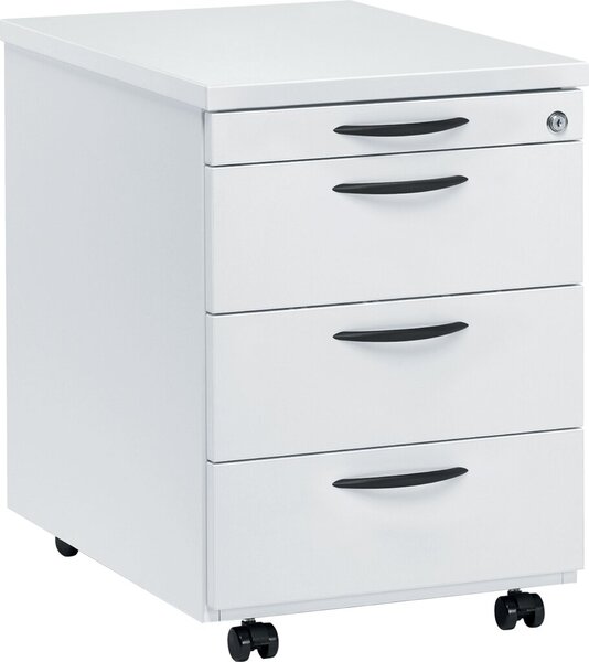 Rollcontainer inkl. Materialschub weiß, 3 Schübe Metall mit Selbst-