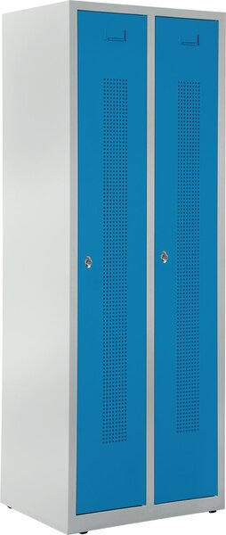 Garderobenspind, Drehriegelverschluss Korpus lichtgrau, Türen lichtblau,