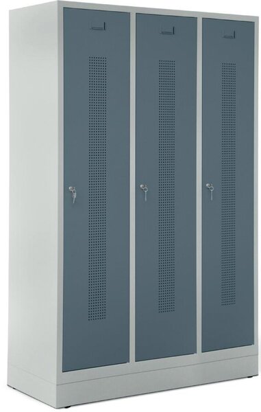 Garderobenspind, Zylinderschloss, Korpus lichtgrau, Türen blaugrau,