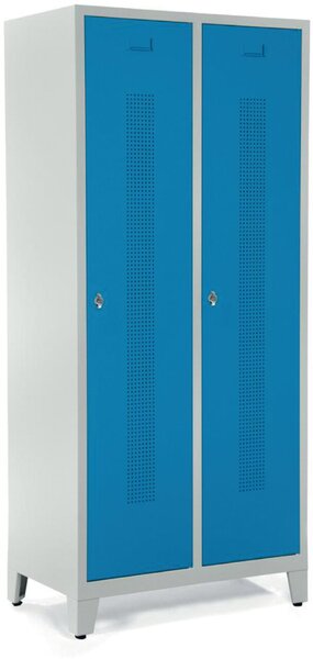 Garderobenspind, Drehriegelverschluss Korpus lichtgrau, Türen lichtblau,