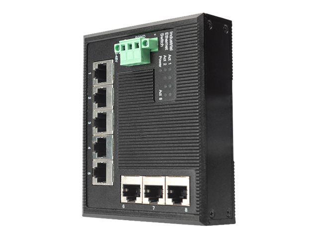 DIGITUS DN-651127 Industrial 8-Port Gigabit Flat Switch DIN rail erweiterter Te