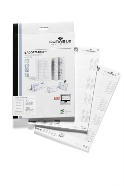 DURABLE - Namensbadge-Karten - weiß - 40 x 75 mm - 150 g/m2 - 240 Karte(n) (20 