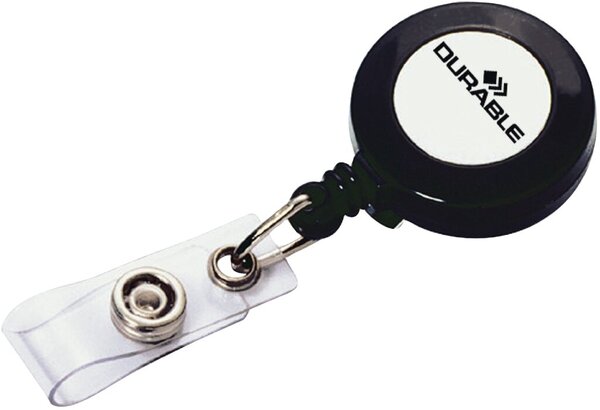 DURABLE Ausweishalter mit Druckknopf, anthrazit mit Aufrollmechanismus, durch M