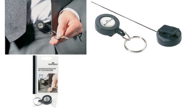 DURABLE Ausweishalter mit Schlüsselring, anthrazit mit Aufrollmechanismus, durc