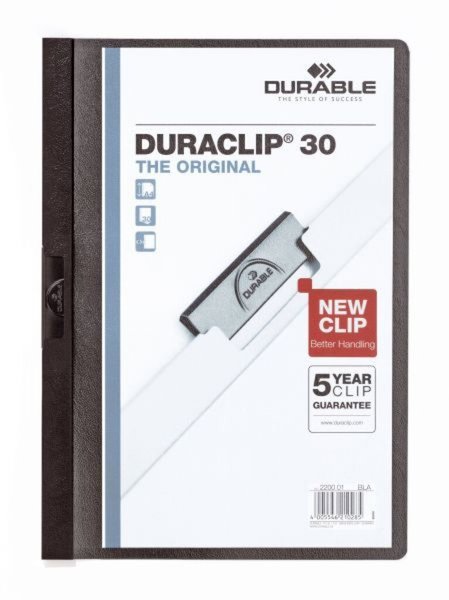 DURABLE Klemmhefter DURACLIP ORIGINAL 30, DIN A4, schwarz transparenter Vorderd