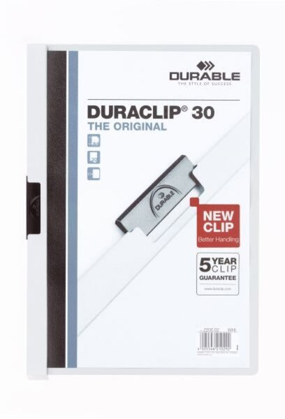DURABLE Klemmhefter DURACLIP ORIGINAL 30, DIN A4, weiß transparenter Vorderdeck