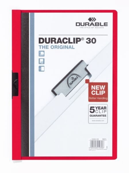 DURABLE Klemmhefter DURACLIP ORIGINAL 30, DIN A4, rot transparenter Vorderdecke