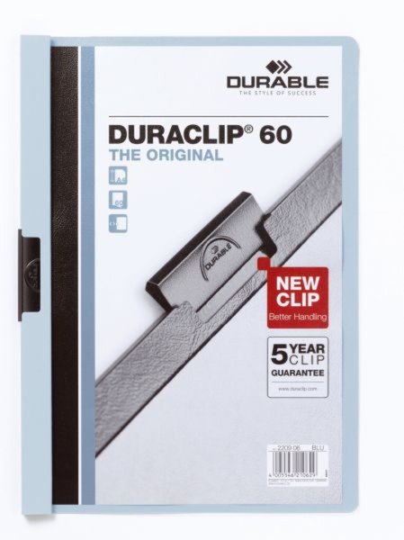 DURABLE Klemmhefter DURACLIP ORIGINAL 60, DIN A4, blau transparenter Vorderdeck