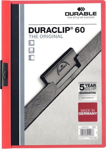 DURABLE Klemmhefter DURACLIP ORIGINAL 60, DIN A4, rot transparenter Vorderdecke