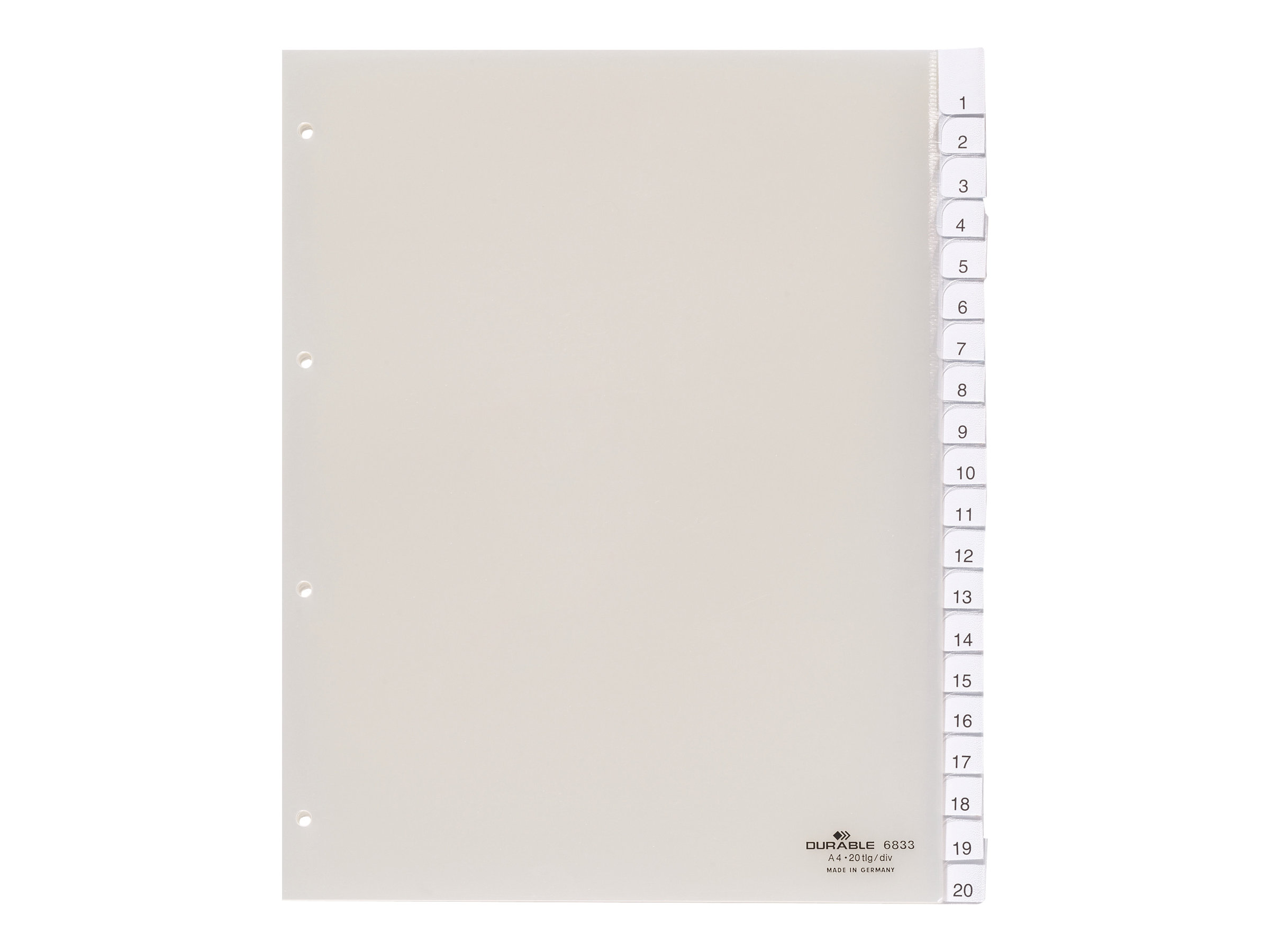 DURABLE Kunststoff-Register, A4, 20-teilig, transparent aus Hartfolie, überbrei