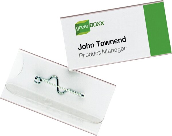 DURABLE Namensschild, mit Wellennadel, 60 x 30 mm transparent, aus Kunststoff, 