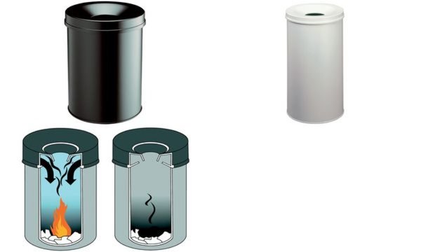 DURABLE Papierkorb SAFE RUND 60, 60 Liter, schwarz aus Stahl, mit Flammenlöschk