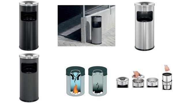 DURABLE Papierkorb SAFE, mit Flammenlöschkopf, 17 Liter rund, 2 Liter-Ascher, a